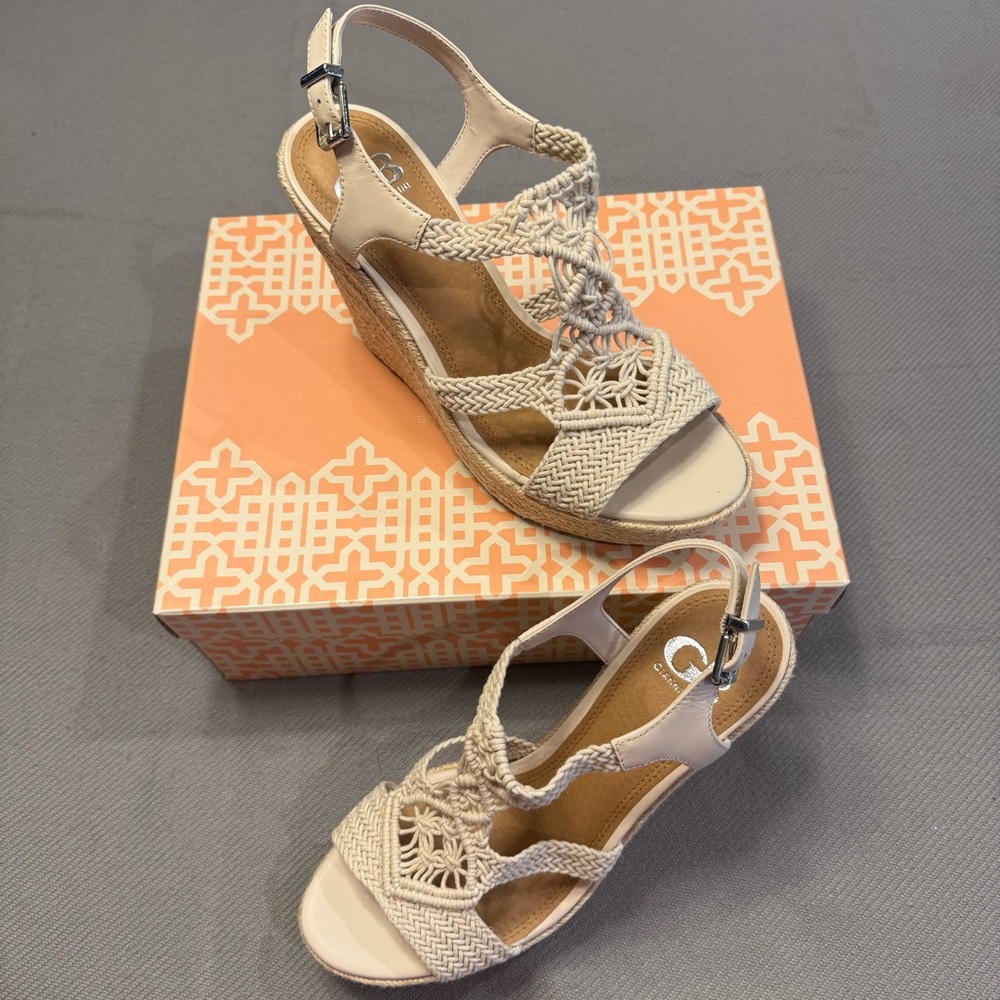 Gianni Bini NIB Macrame Espadrille Wedges - BohoChicCream Crochet Heels - Size 9 - Picture 2 of 12
